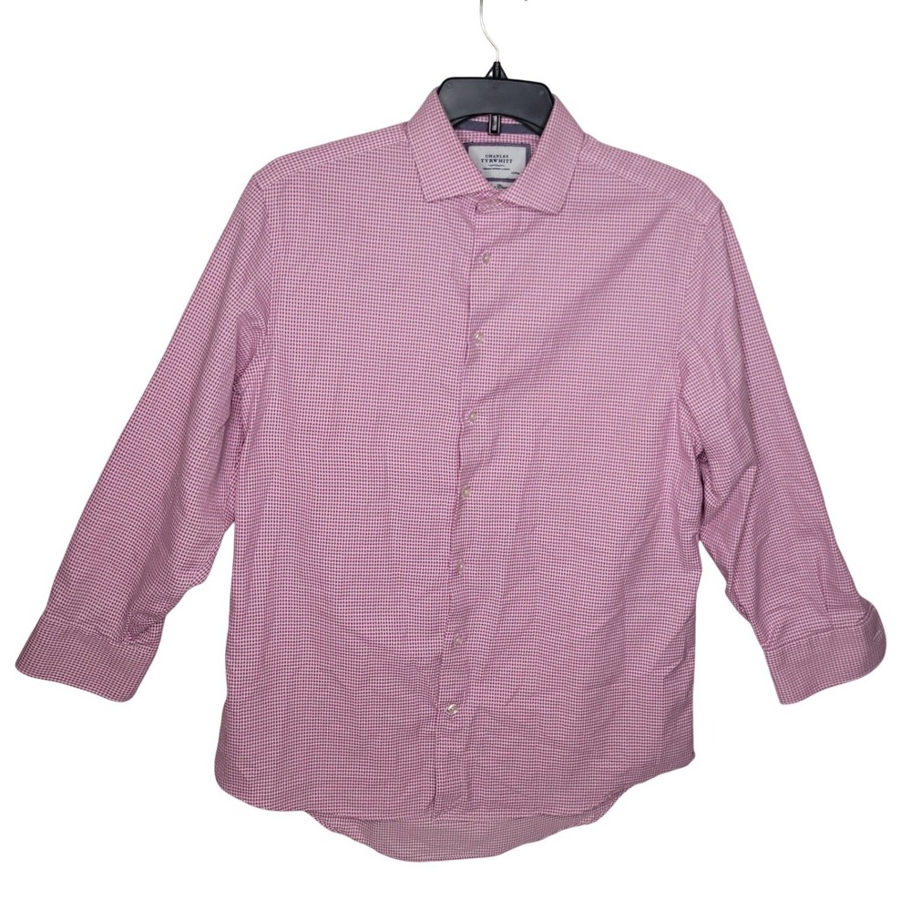 Charles Tyrwhitt Mens Pink Gingham Non Iron Classic Fit Dress Shirt 16.5 33 - Picture 1 of 4